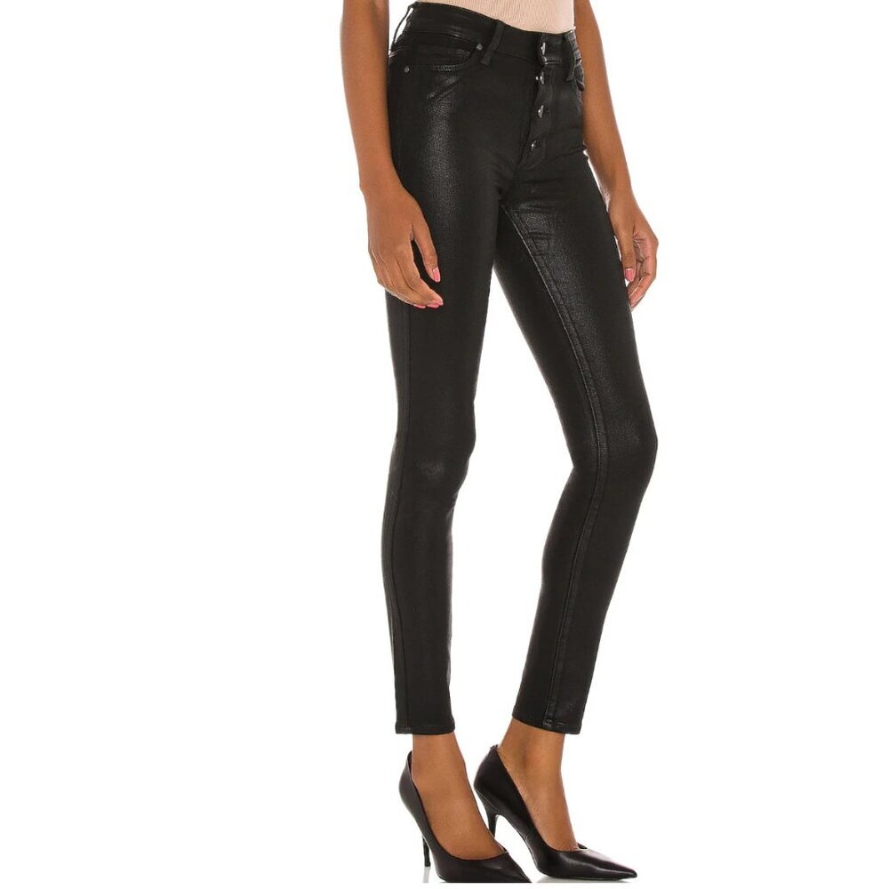 Paige Hoxton Ultra Skinny Exposed Buttonfly in Black Fog Luxe Coated Size 28